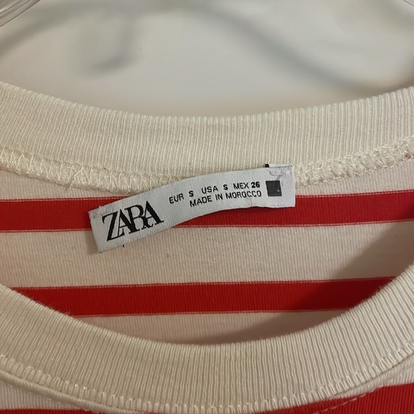 Zara Red Cream Striped Peplum Ruffle Hem Short Sleeve T-Shirt Top - Picture 2 of 4